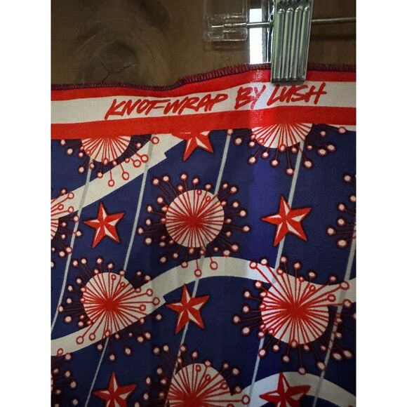 KNOTWRAP BY LUSH Scarf STARS ATOMIC Blue Orange 27" x27 ' - Picture 2 of 4